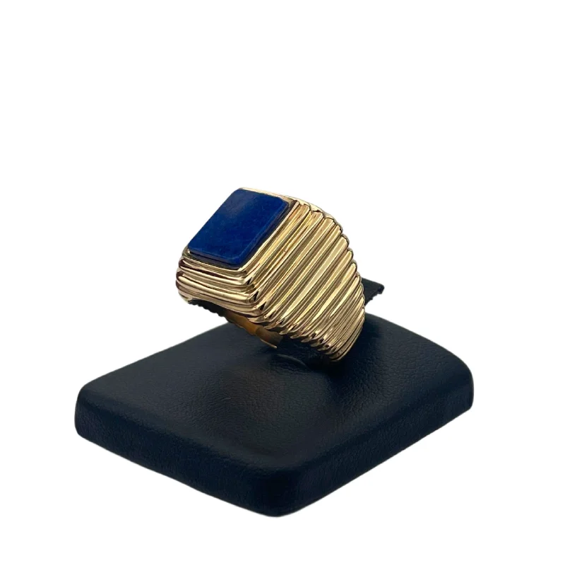 Rings with moonstone gems for ethereal glow -Lapis Lazuli pyramidal 14K yellow gold signet ring