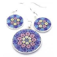 Rings with vine-wrapped bands for nature -Millefiori Pendant and Earring Set