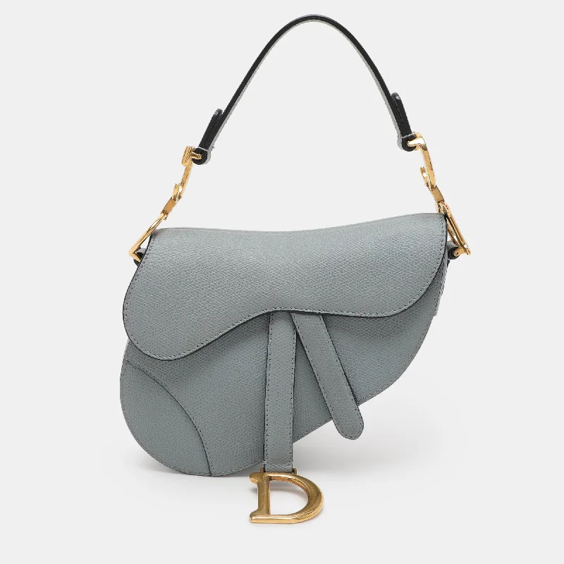 Handle bags with colorful handles for flair -Dior Blue Leather Mini Saddle Bag