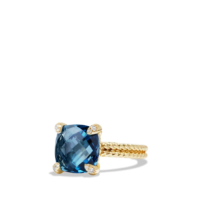 Stackable rings with mixed metal finishes -Ring with Hampton Blue Topaz and Diamonds in 18K Gold, Size 6