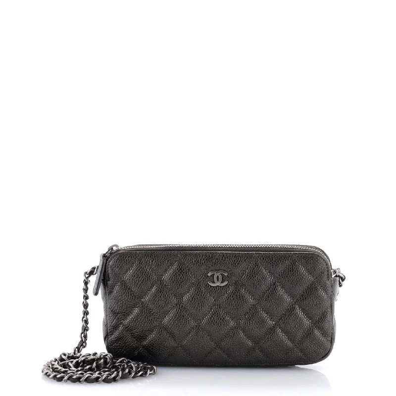 Reversible handle bags offering dual design styles -Double Zip Clutch with Chain Quilted Iridescent Caviar