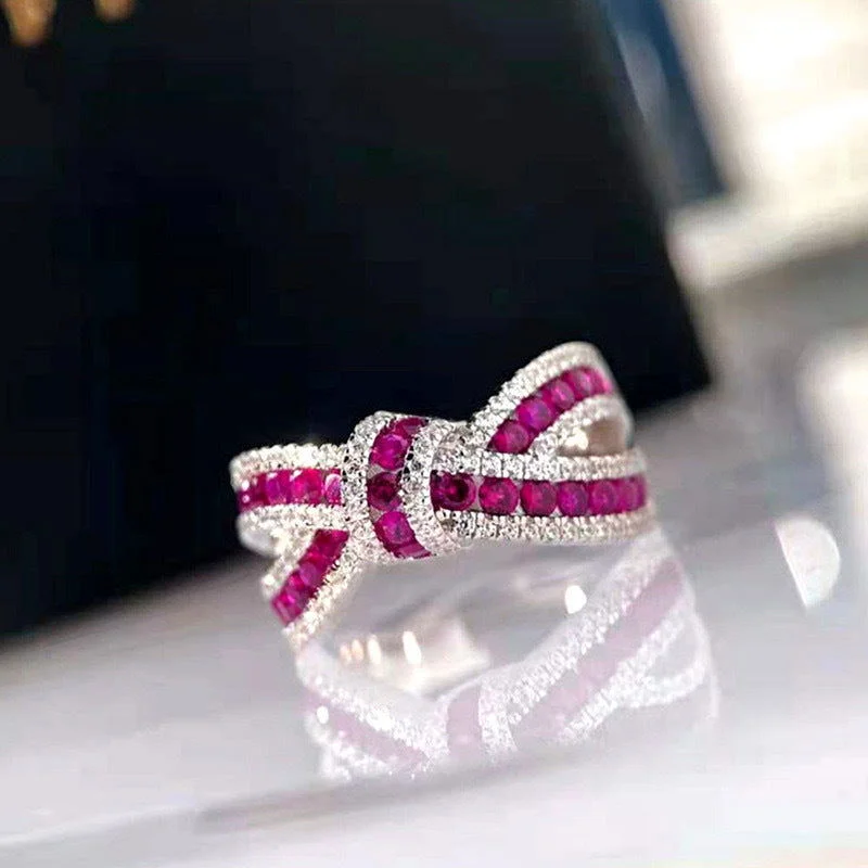 Rings with bold ruby stones for drama -Bow Ring Ribbon Irregular Strip Cross