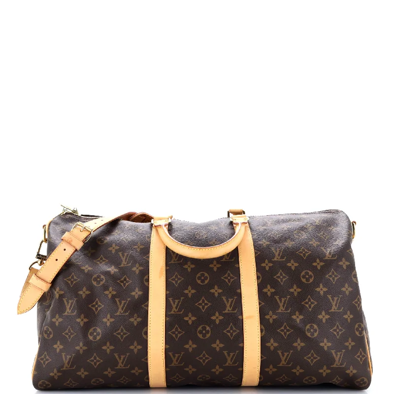 Designer handle bags with luxury logo detailing -Keepall Bandouliere Bag Monogram Canvas 50