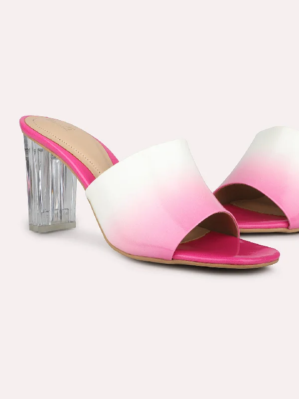 Fashionable sandals for men with velcro closure and sporty design for casual outings-Women Rani Pink Colourblocked Open Back Block Heels