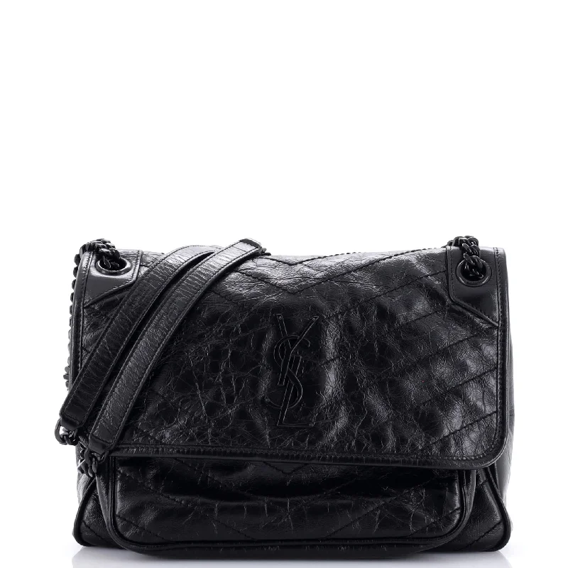 Handle bags with woven fabric for texture -Niki Chain Flap Bag Matelasse Chevron Leather Medium