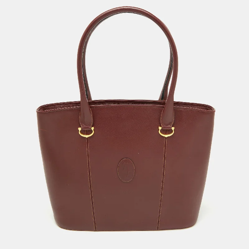 Handle bags with soft leather for luxury -Cartier Burgundy Leather Must De Cartier Tote