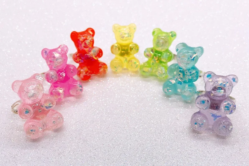 Rings with black diamond for striking contrast -Instant Shipping! Glitter Gummi Bear Ring (7 Colors)