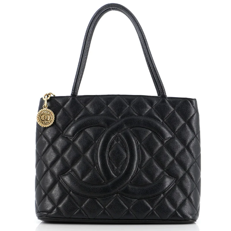 Handle bags with sturdy bases for stability -Medallion Tote Quilted Caviar