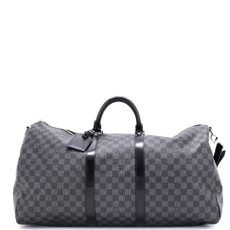 Handle bags with expandable sides for flexibility -Keepall Bandouliere Bag Damier Graphite 55