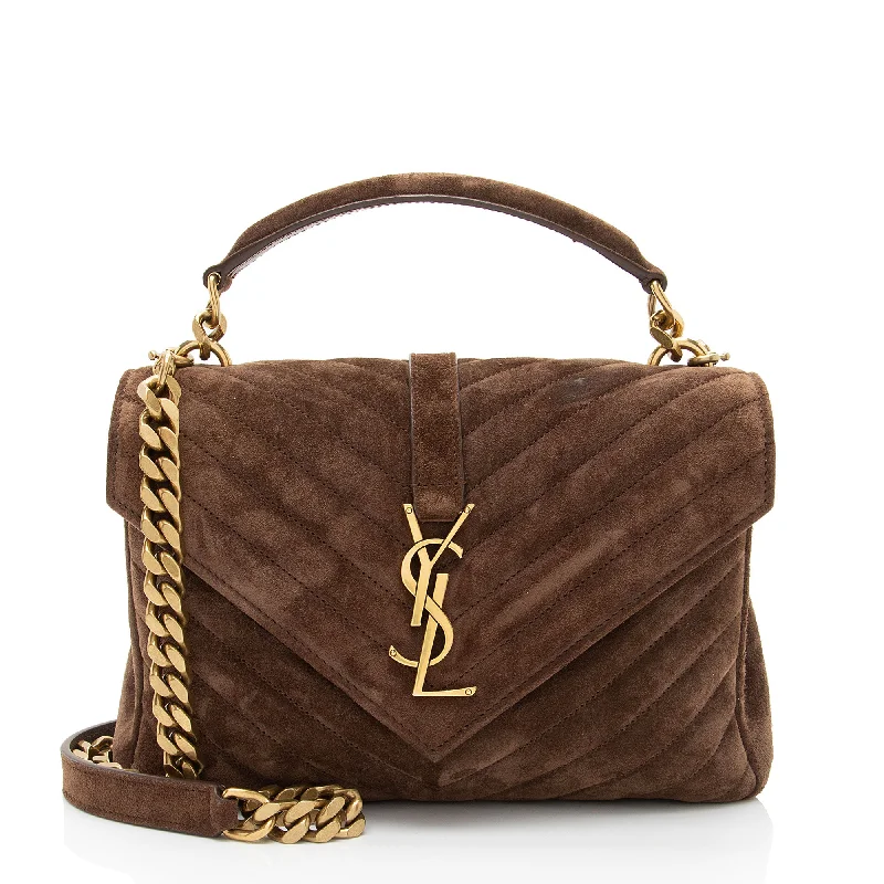 Handle bags with drawstring accents for style -Saint Laurent Matelasse Suede Monogram College Medium Shoulder Bag