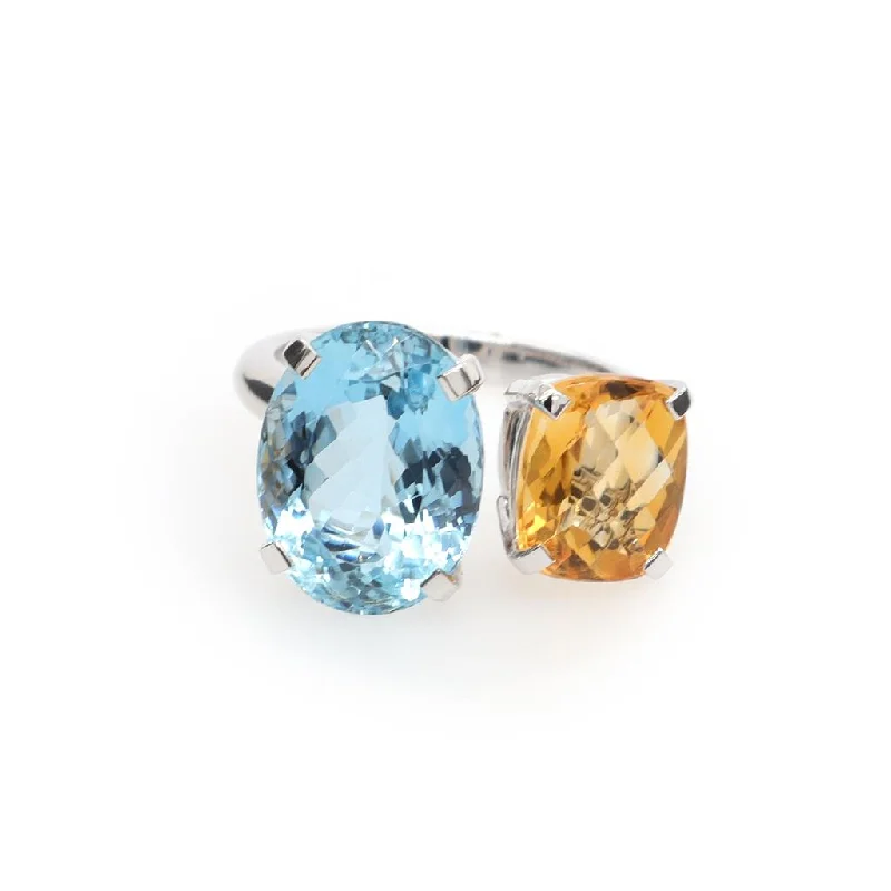 Rings with starburst topaz for radiant beauty -Aquamarine and Citrine Toi et Moi Ring