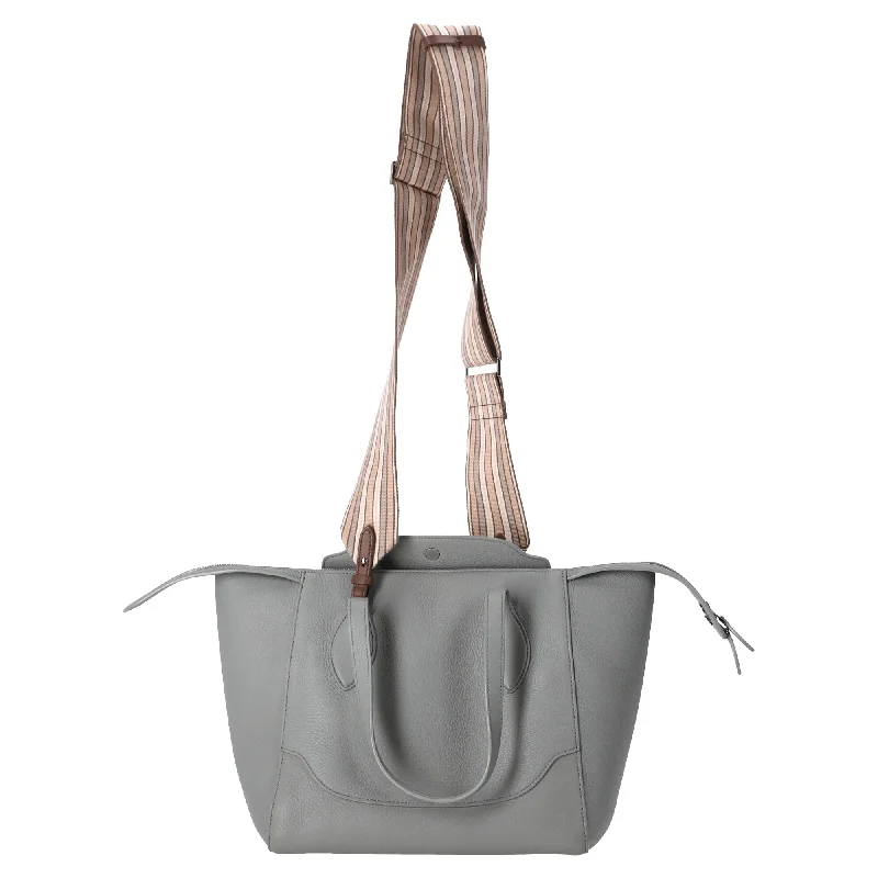 Handle bags with eco-friendly bamboo handles -Loro Piana Sesia Tote in Grey Grained Leather