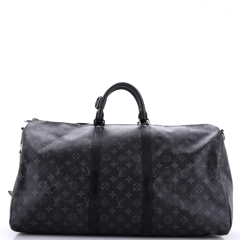 Handle bags with inner compartments for essentials -Keepall Bandouliere Bag Monogram Eclipse Canvas 55