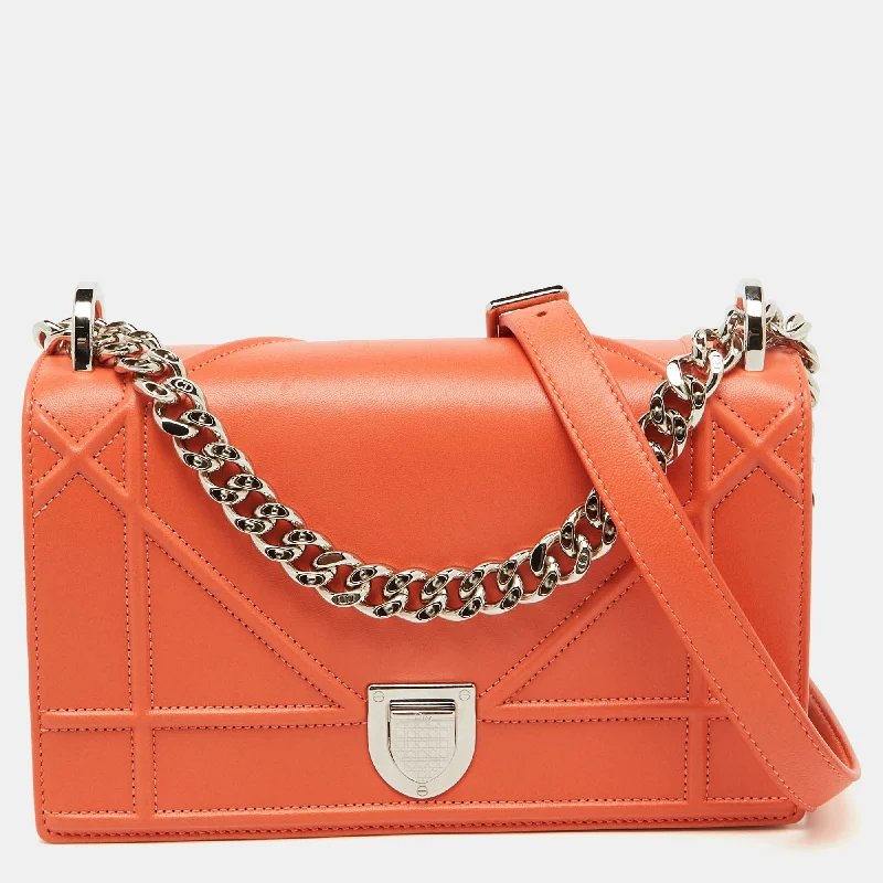 Handle bags with multi-color weaves for vibrancy -Dior Coral Orange Leather Small Diorama Shoulder Bag