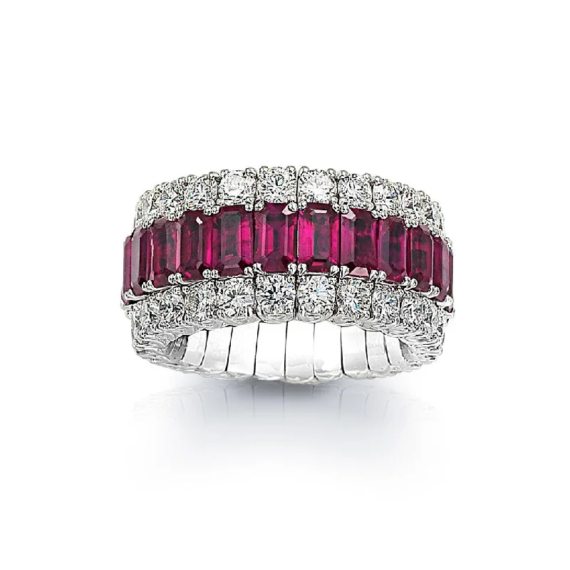 Rings with engraved constellations for stargazers -3-Row Ruby and Diamond Xpandable™ Ring