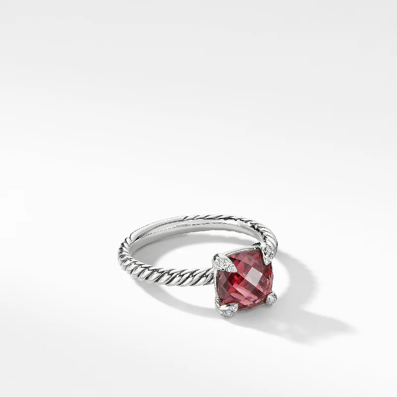 Rings with aquamarine stones for ocean charm -Châtelaine® Ring with Rhodolite Garnet and Diamonds, Size 7