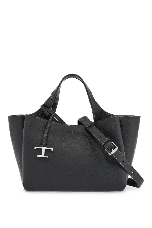 Handle bags with abstract art for uniqueness -Tod's Mini Black Calfskin Handbag With 2 Handles And Shoulder Strap