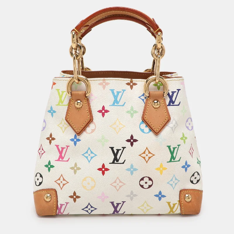 Handle bags with sturdy bases for stability -Louis Vuitton White Multicolore Monogram Canvas Audra Bag