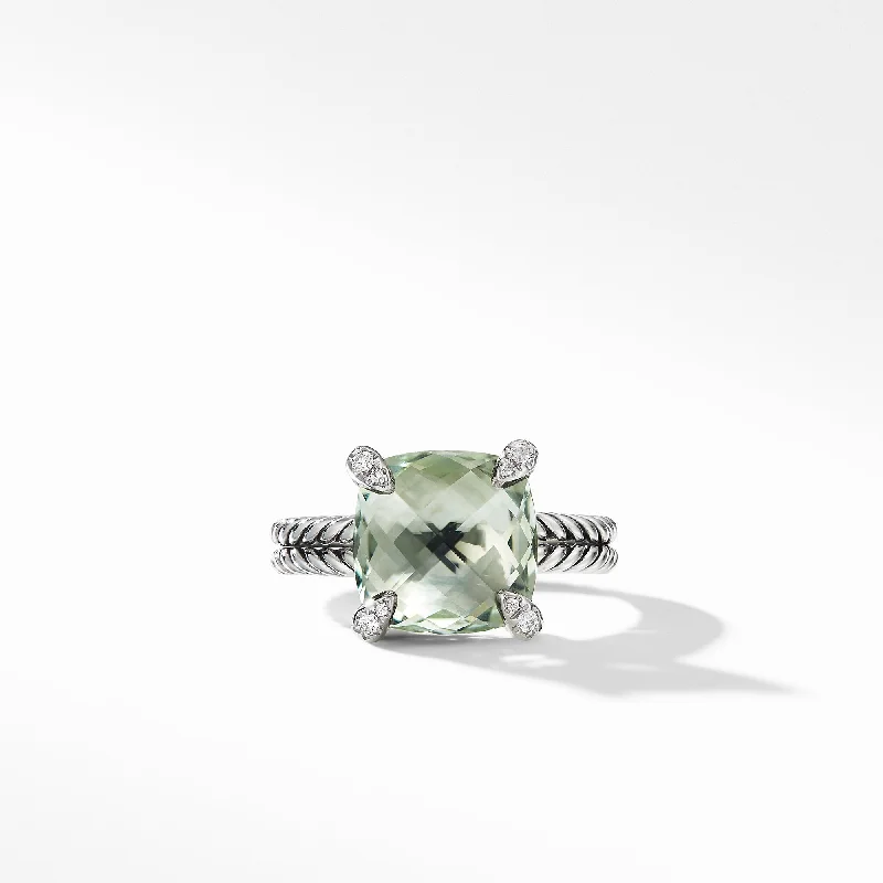 Rings with topaz stones for icy blue -Châtelaine® Ring with Prasiolite and Diamonds, Size 7