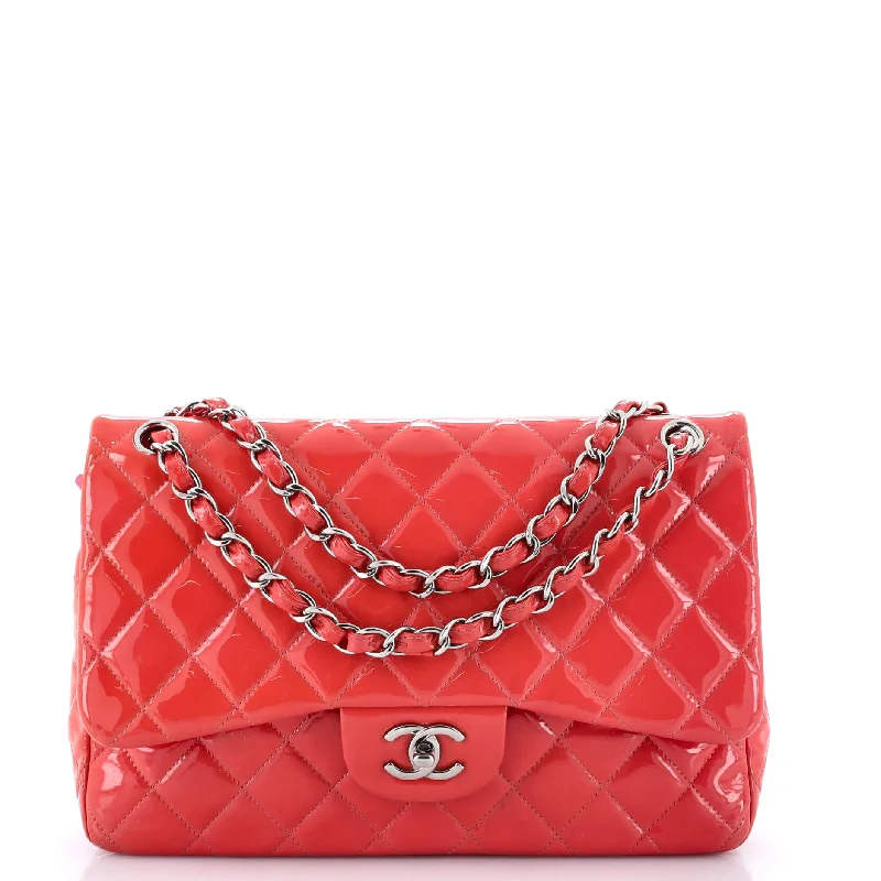 Handle bags with suede accents for texture -Classic Double Flap Bag Quilted Patent Jumbo