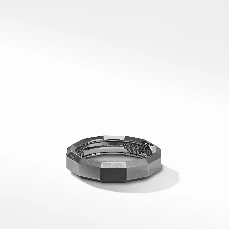 Rings with wide bands for statement wear -Faceted Band Ring in Grey Titanium, Size 11