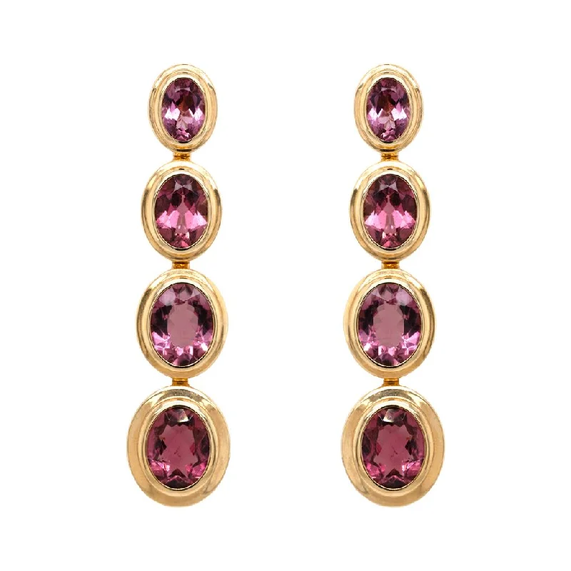 Rings with rough sapphire for rugged chic -Graduated Salmon Pink Tourmaline Earring