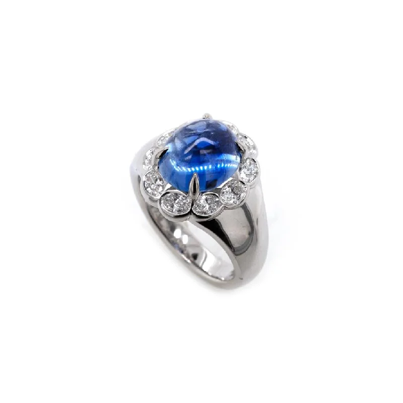 Rings with carved turquoise for artistic flair -7.38 Sapphire Diamond Halo Ring