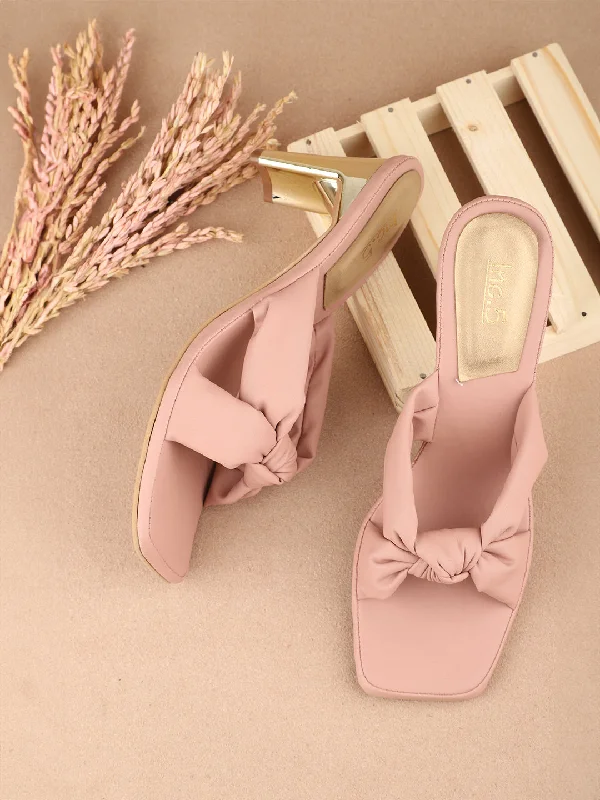 Stylish sandals for women with thong style and colorful detailing for fun-Women Peach Knot Detail Block Heels