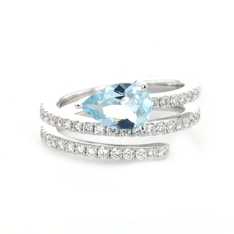 Rings with faceted aquamarine for sea glow -Aquamarine & Diamond Ring