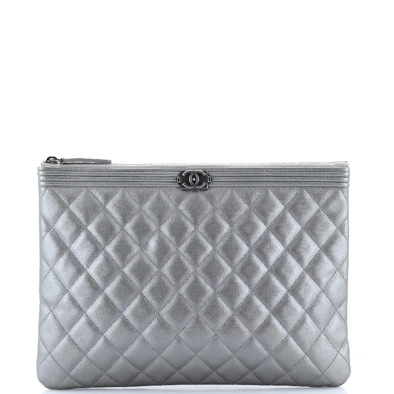 Handle bags with bold text for statements -Boy O Case Clutch Quilted Caviar Medium