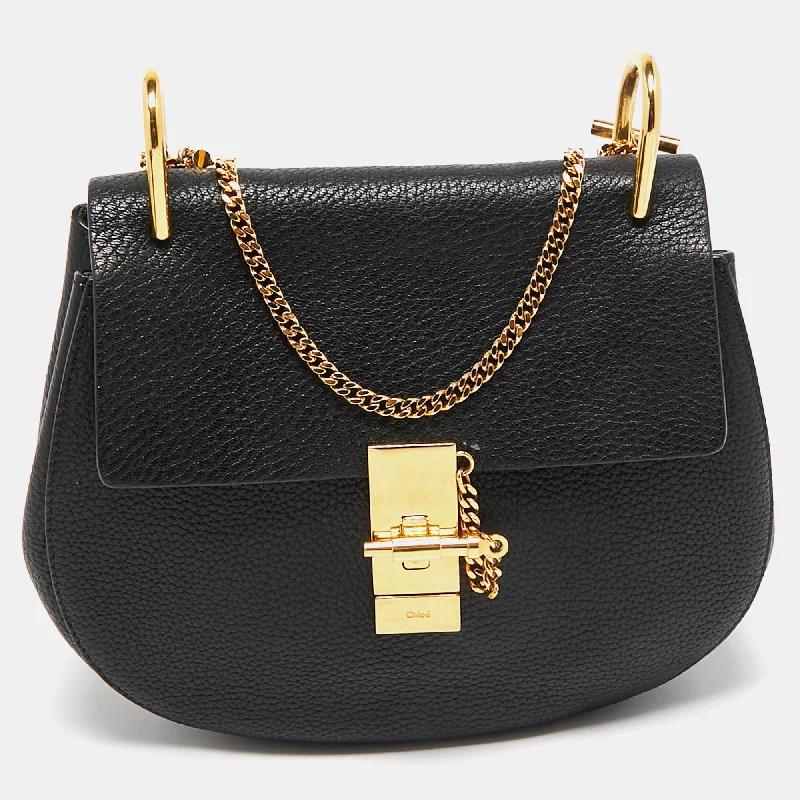 Handle bags with spacious pockets for travel -Chloe Black Leather Medium Drew Shoulder Bag