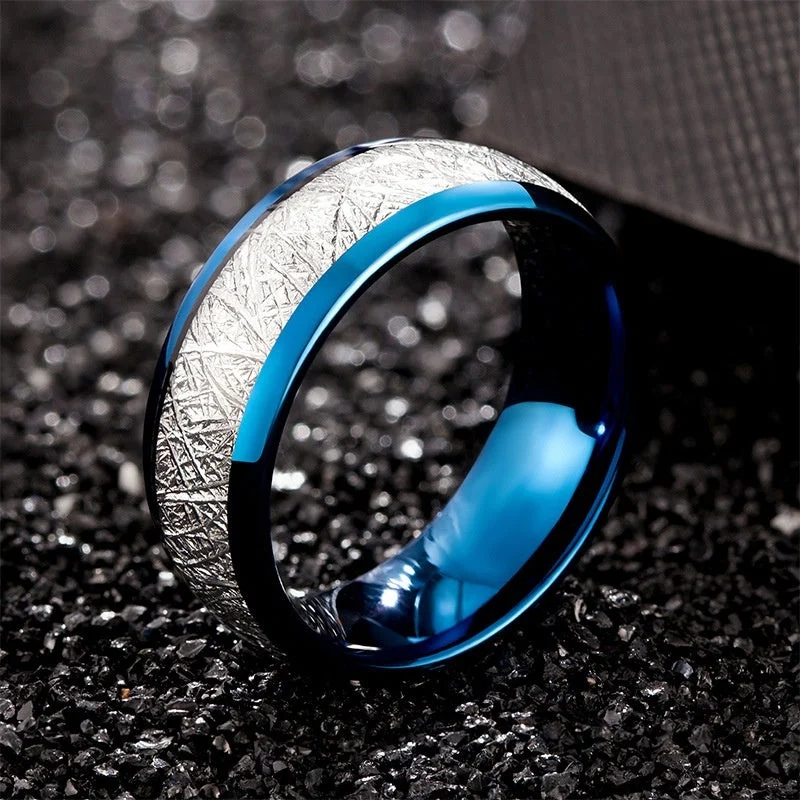 Rings with lapis lazuli for rich blue -Tungsten Steel Fog Pattern Ring Men's Simple Ring Shank