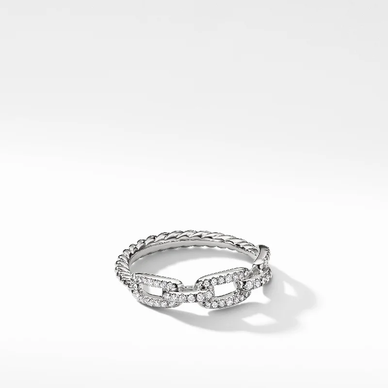 Rings with vintage claw prongs for elegance -Stax Single Row Pavé Chain Link Ring with Diamonds in 18K White Gold, 4.5mm, Size 8