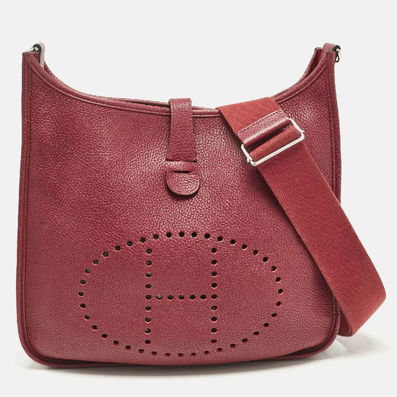 Cotton handle bags for lightweight casual wear -Hermes Rouge Casaque Taurillon Clemence Leather Evelyne Iii Gm Bag