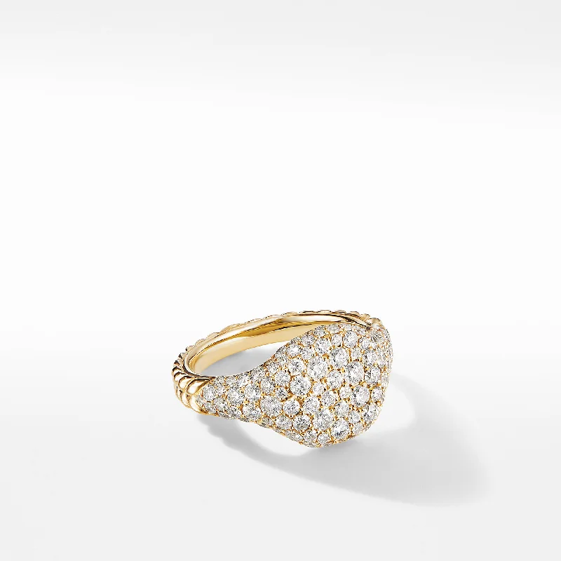 Dainty rings with subtle engraved star motifs -Mini Chevron Pinky Ring in 18K Yellow Gold with Pavé Diamonds, Size 5