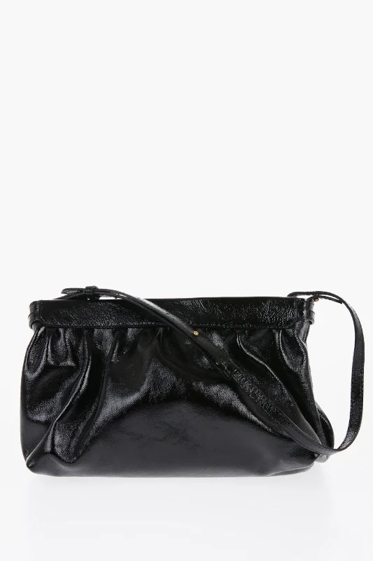 Handle bags with bold text for statements -Isabel Marant Patent Leather Luz Clutch With Removable Shoulder Strap