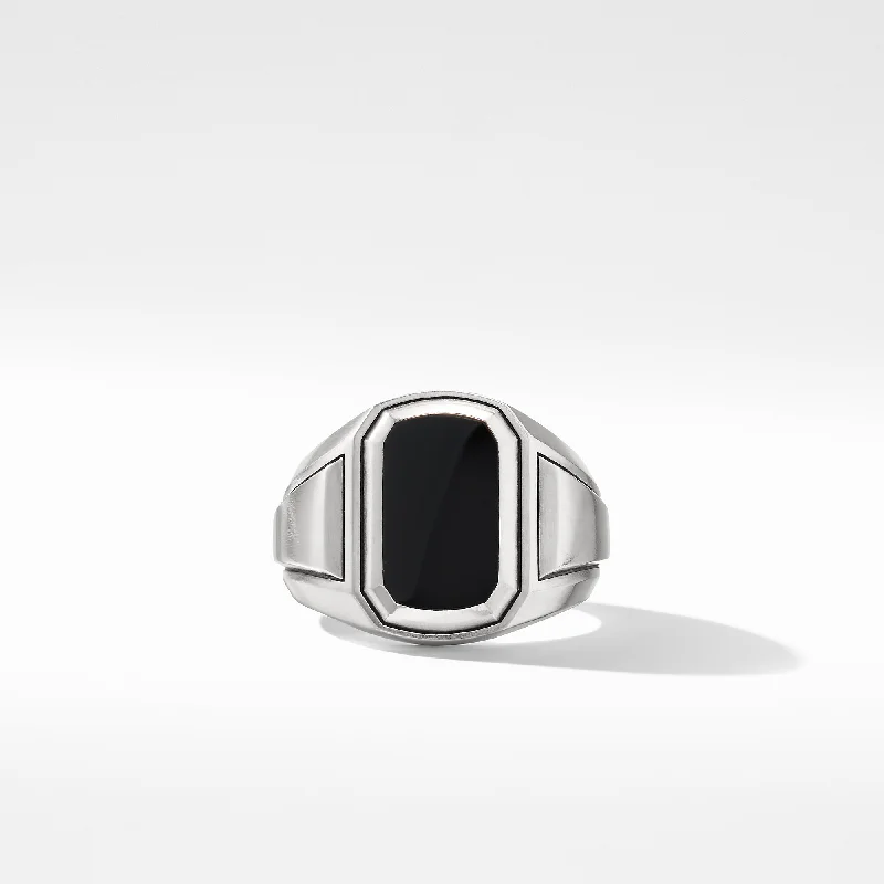 Rings with black diamond for striking contrast -Deco Signet Ring with Black Onyx, Size 10