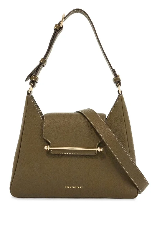 Handle bags with sleek zippers for closure -Strathberry Khaki Leather Hobo Bag With Adjustable Strap