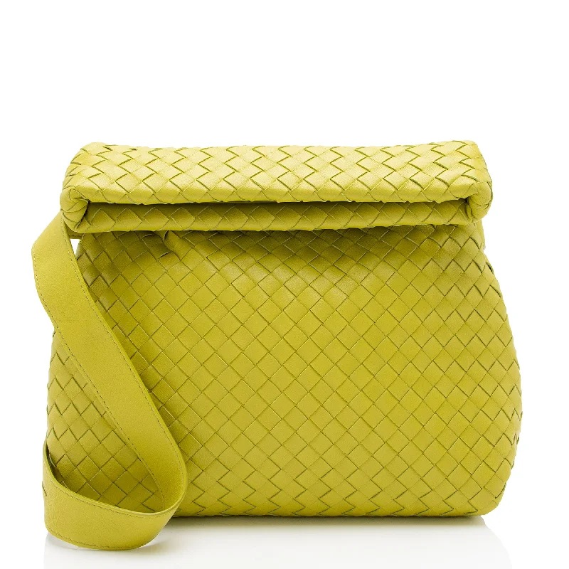 Handle bags with metallic finishes for shine -Bottega Veneta Intrecciato Nappa The Fold Crossbody