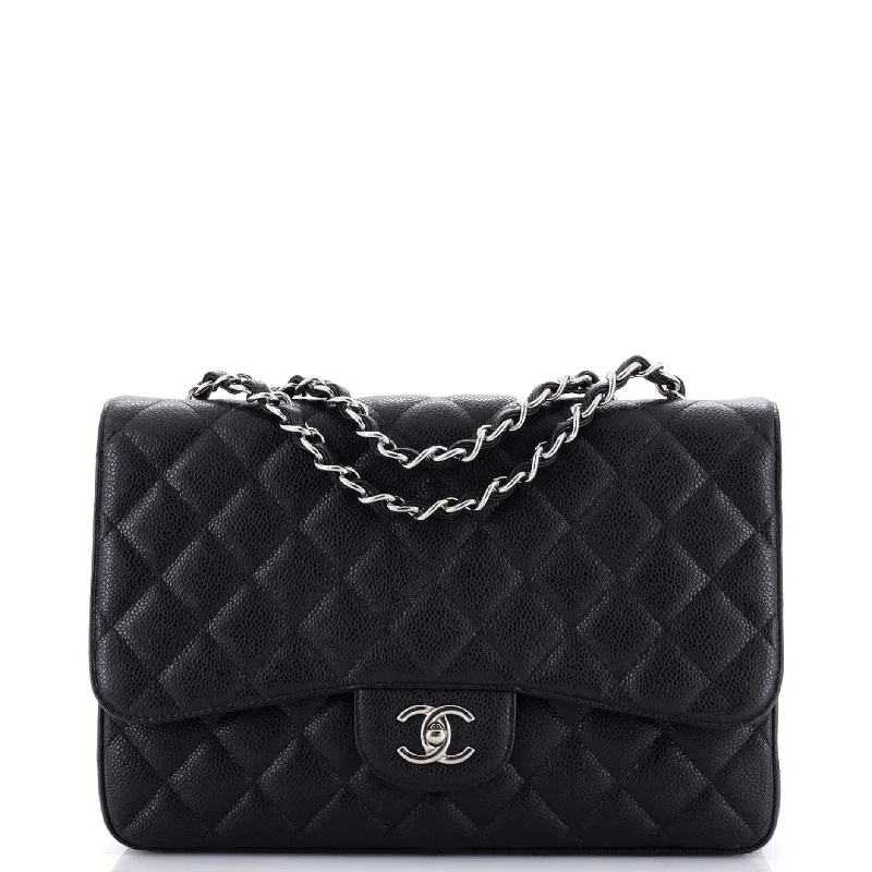 Handle bags with padded straps for comfort -Classic Single Flap Bag Quilted Caviar Jumbo