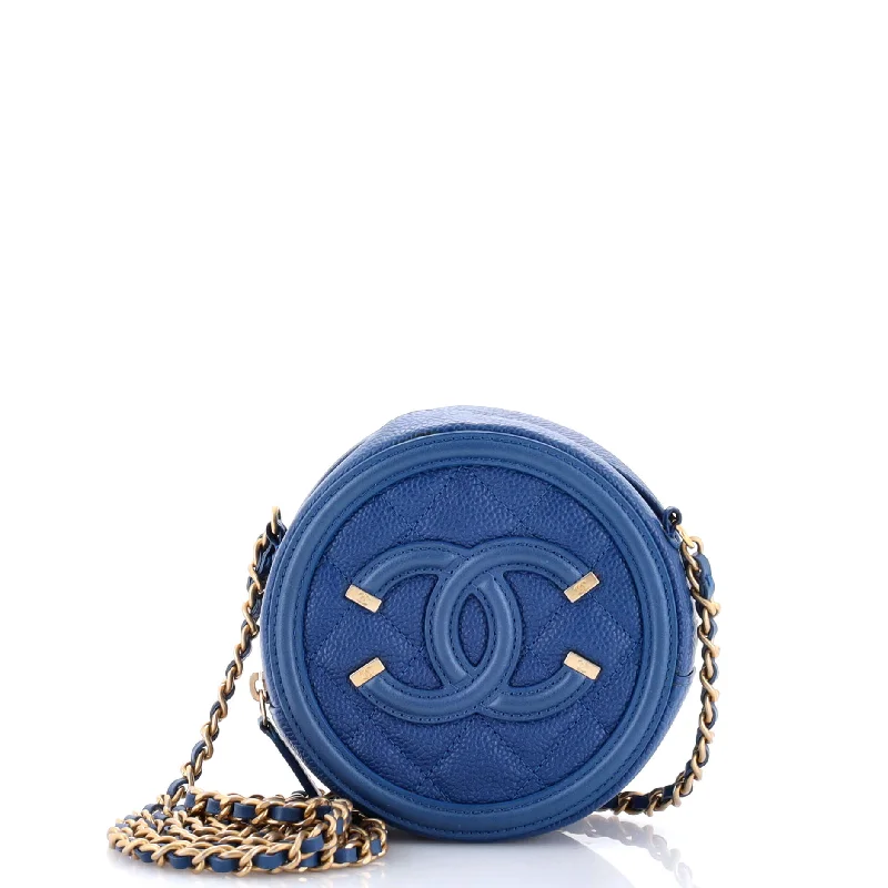 Handle bags with compact designs for portability -Filigree Round Clutch with Chain Quilted Caviar Mini