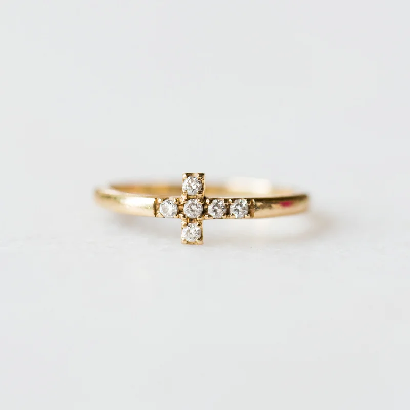 Rings with double bands for modern twist -Sideways Diamond Cross Ring | 14-Karat