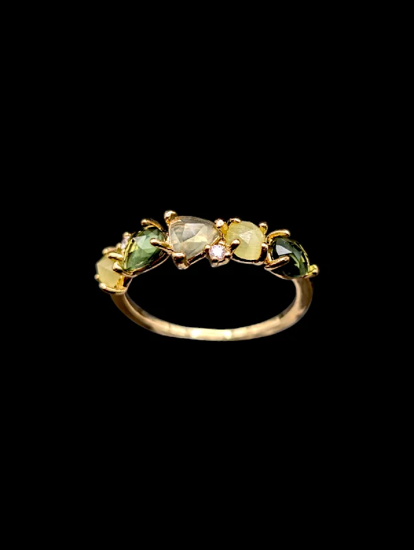 Rings with matte gold for subtle luxury -Vintage Simulated Peridot and Quartz Gold Toned Costume Ring