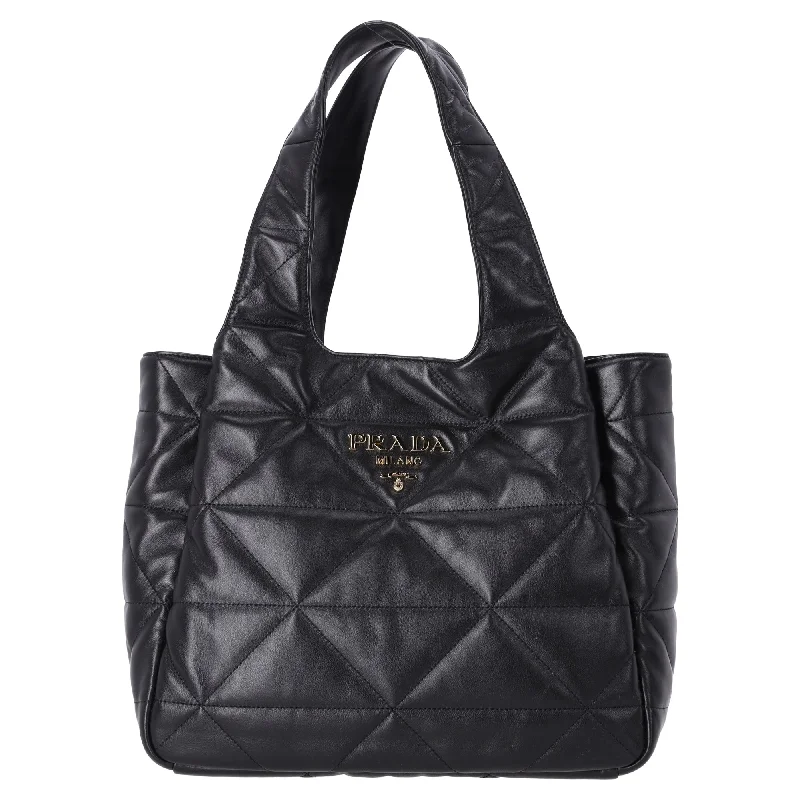 Handle bags with modern cutouts for style -Prada Large Quilted Nappa Tote Bag In Black Leather