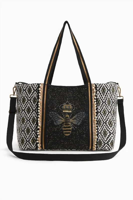 Leather handle bags for elegant daily carry -Women's Queen Bee Tote Bag In Grey/black