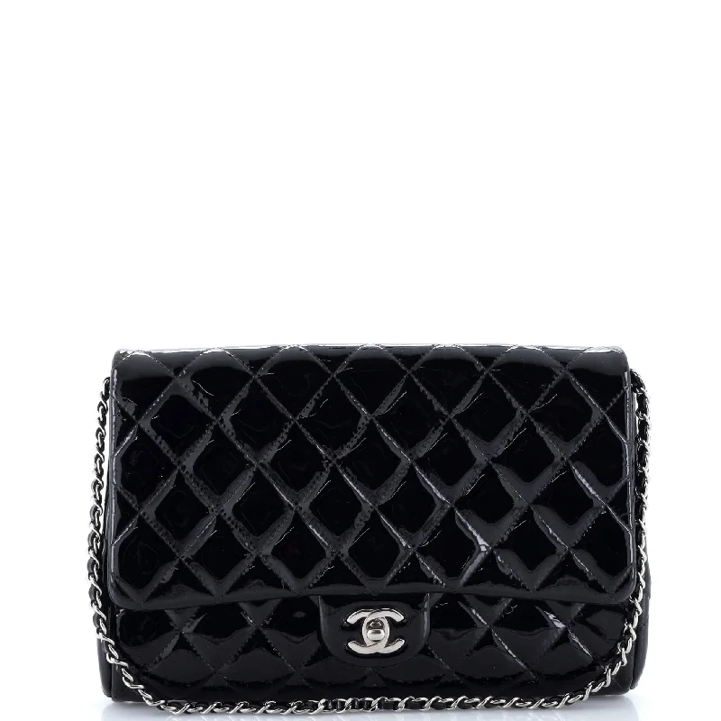 Handle bags with bold text for statements -Clutch with Chain Quilted Patent