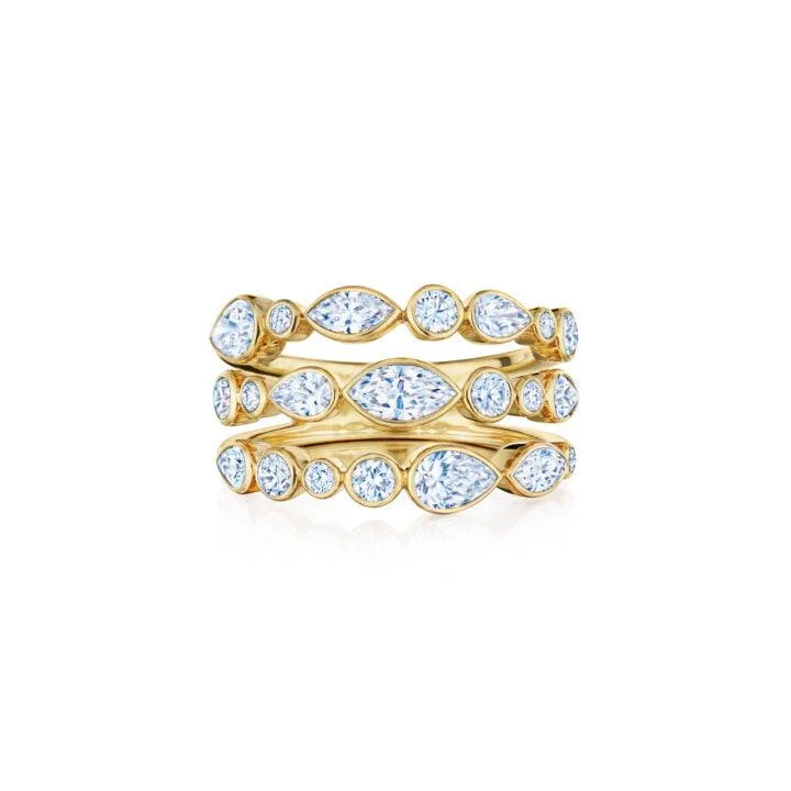 Rings with raw citrine for sunny charm -3-Row Ring with Mixed Shape Diamonds