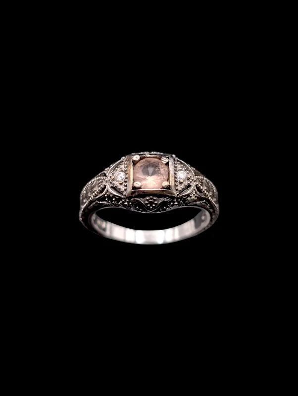 Rings with knot motifs for symbolic love -Vintage Art Deco Inspired Simulated Morganite 925 Silver Costume Ring