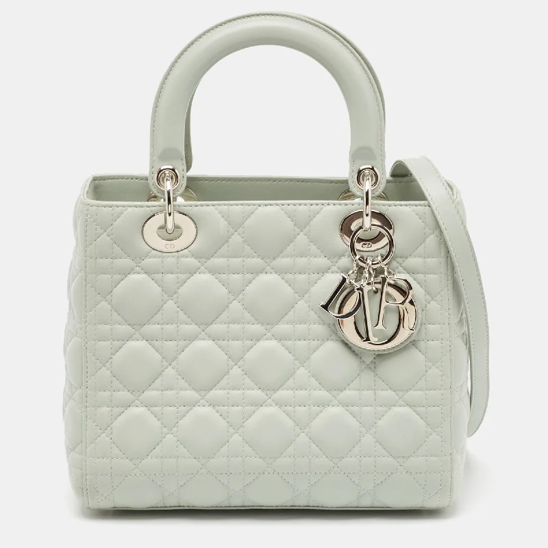 Handle bags with padded straps for comfort -Dior Light Green Cannage Leather Medium Lady Dior Tote