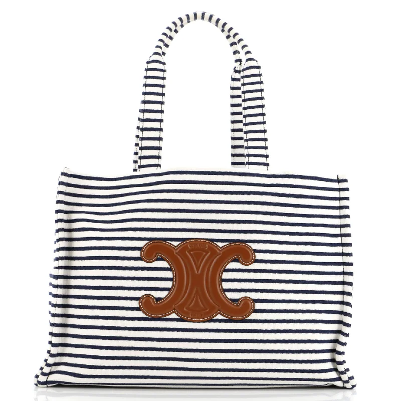 Foldable handle bags for easy storage convenience -Cabas Thais Tote Triomphe Striped Canvas Large